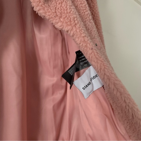 Women’s 38 STAND STUDIO CAMILLE COCOON Champagne Pink Fleece Teddy Coat EXC - Picture 13 of 13